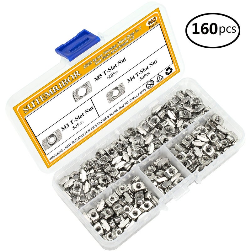 Sutemribor 160 Pieces 2020 Series T Nuts, M3 M4 M5 T Slot Nut Hammer Head Fastener Nut for Aluminum Profile - Image 2